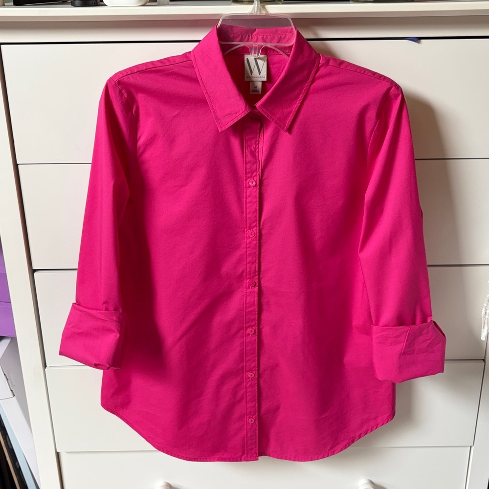 💕 NWT WORTHINGTON WOMENS SIZE MEDIUM PINK BUTTON DOWN SHIRT
